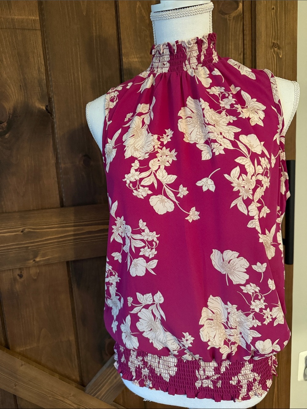 Sienna Sky Fuchsia and Cream Floral Smocked Halter Camisole